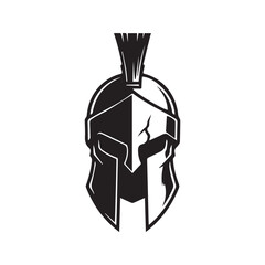 Damaged Spartan Warrior Helmet Silhouette. Ancient Greek Gladiator Icon Vector Logo.
