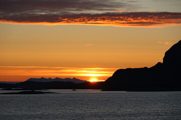 Sunrise in the landscape at the famous rock Torghatten, Norway