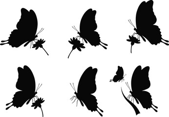 Butterfly silhouette with flowers, insect shadow vector, butterfly outline art, flying insect design, black butterfly illustration, decorative butterfly nature graphic