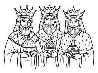 Three Wise Men Magi Kings Epiphany Hand Drawn Vector