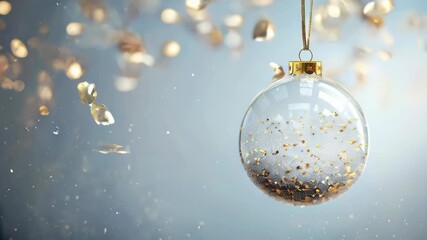 video of Festive backdrop: holiday ornaments featuring a clear glass globe filled with snow  - Powered by Adobe