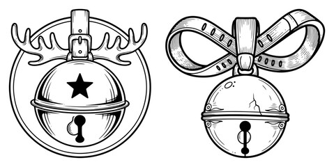 Christmas Jingle Bell Ornaments with Bow and Antlers