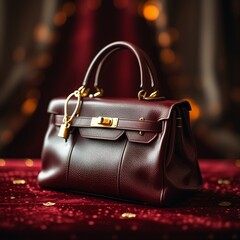 pink handbag on a black background