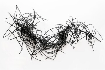 Tangled black wire art installation on white Chaos complexity modern on transparent background