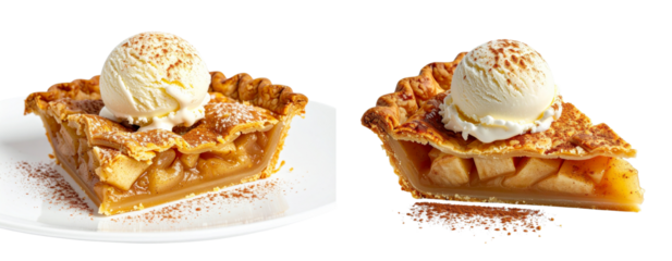 Set of Classic Apple Pie Slice with Ice Cream
