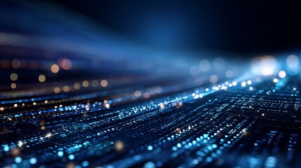 Abstract Digital Background with Glowing Lights and Data Flow in Blue Tone