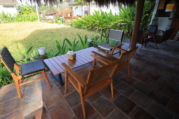 Patio with a wooden table and chairs