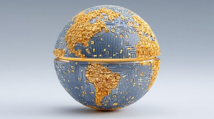 cyber monday Spherical object with circuit patterns representing technology and connectivity.