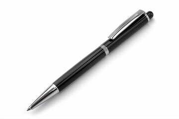 Elegant Black Ballpoint Pen Illustration Design Smooth Silver Clip Refined on transparent background