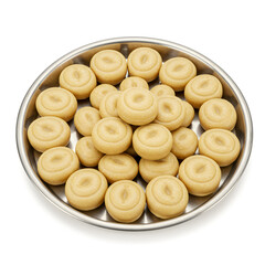 Delicious traditional Indian sweets arranged on a metal plate, perfect for festive occasions and celebrations.
