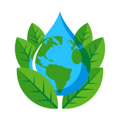 A Sustainable, EcoFriendly World Featuring a Water Drop Surrounded by Green Leaves