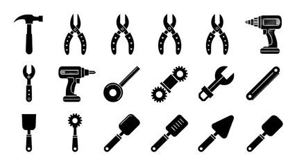 Set of various hand tools isolated on transparent background, including hammer, pliers, wrenches, screwdrivers, and other equipment for construction and repair tasks
