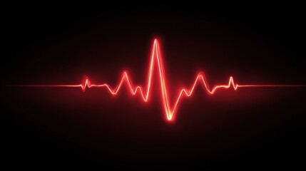 Glowing Red Heartbeat Line Pulsing on Black Background for Medical and Health Concepts in Digital Art