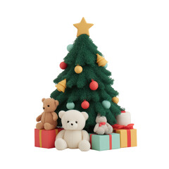 Christmas tree with teddy bears and gifts