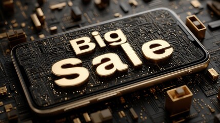 cyber monday Smartphone with "Big Sale" text on a circuit board background.