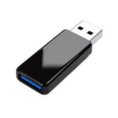 Black USB Flash Drive with Blue Interior and Clipping Path for Storage Devices