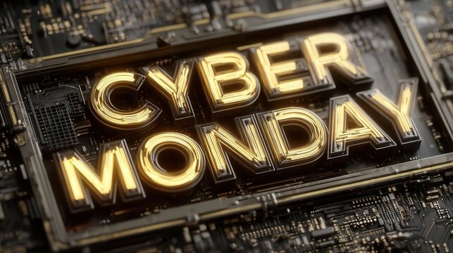 cyber monday Cyber Monday promotional graphic on a circuit board background.