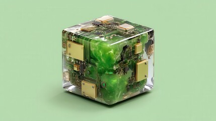 Obraz premium cyber monday Futuristic cube with circuit design and green elements.