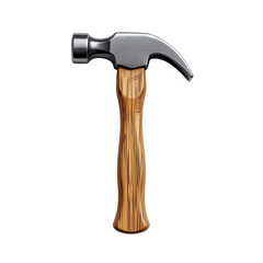 of Claw Hammer with Wooden Handle and Metal Head on Transparent Background