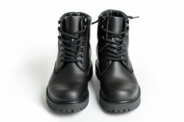 Black Boots Lace Up Ankle Boots Leather Boots Fashion Footwear Rugged on transparent background