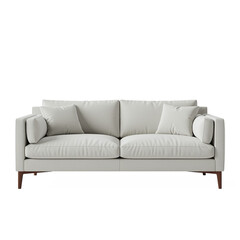 Elegant Light Gray Sofa with Cushions and Wooden Legs Clipart on Transparent Background