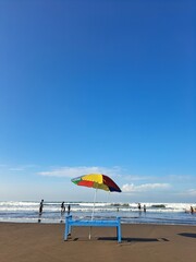 beach umbrella and chairs