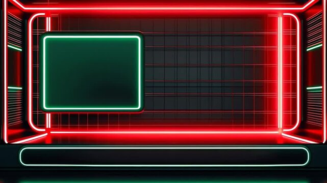 Futuristic stage background with neon lights and screen for presentation or product display