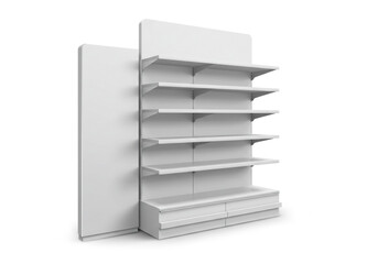 Modern retail display shelving unit perfect for showcasing products in a sleek and minimalist store design, offering versatile merchandising solutions