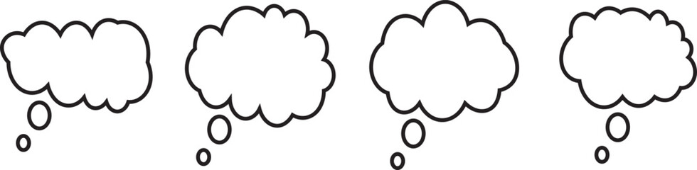 Printhought bubble icon .Retro cartoon comic style thought and speech bubble set.Simple line art thought bubble representing thinking