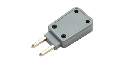 Gray Electrical Power Plug Adapter with Two Flat Prongs on White Background