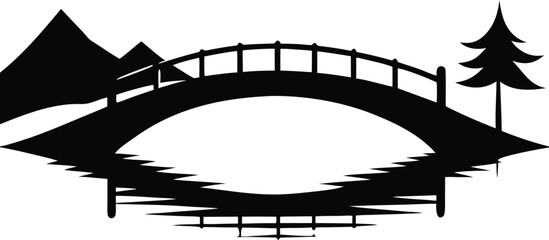 Serene Landscape Bridge, Water Reflection, Minimalist Zen Art silhouette vector illustration