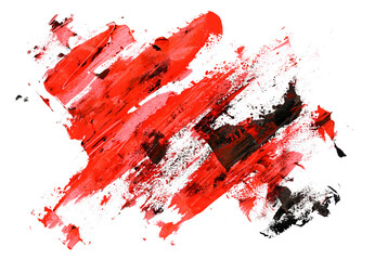 photo black and red grunge brush strokes acrylic paint, isolated on white background, clipping path	