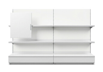 White Retail Display Shelf Unit &ndash; Minimalist Three-Tier Fixture with Vertical Divider for Store Layouts