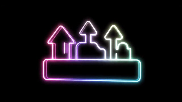 Neon Parade Float Outline - This video features a glowing neon outline of what appears to be a parade float, with house-like shapes and upward-pointing arrows.