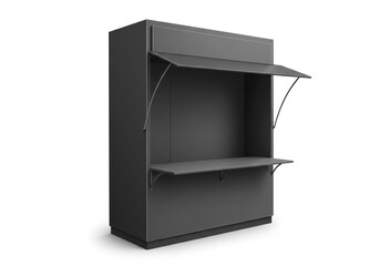 Sleek modern kiosk design ready for customization, perfect for pop up shops and retail displays, offering versatile branding opportunities.