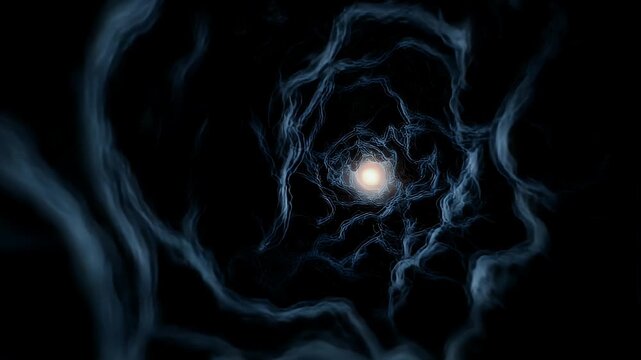 Abstract horror fog, twisted black smoke tendrils with soft glowing center void