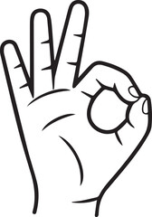 Black Outline of a Hand Forming the OK Gesture with Three Fingers Extended okay sign vector EPS