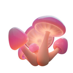 Glowing Pink Mushrooms with White Undersides on Transparent Background