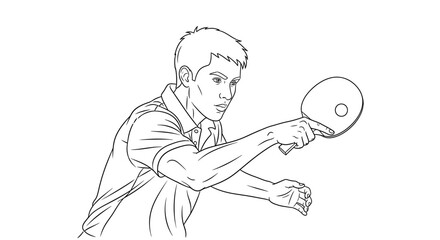Dynamic line art of a focused ping pong player ready to strike, perfect for creative projects needing action and sports themes