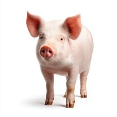 Piglet standing and looking at the camera, white background cut out png