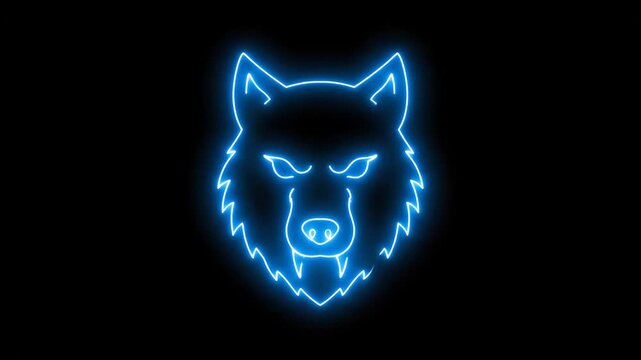Glowing Neon Werewolf Head Outline - A bright blue neon outline of a werewolf head is displayed on a solid black screen background.