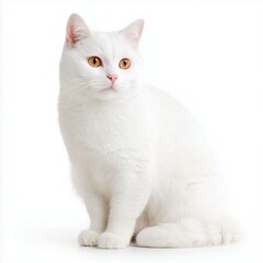 Obraz premium White cat sitting, isolated on white background cut out png
