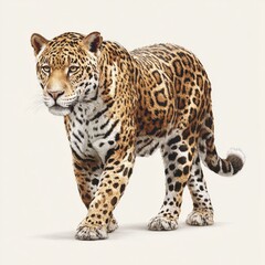Obraz premium Jaguar walking forward isolated on white background cut out png