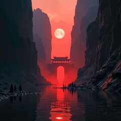 The unique landscape of reflecting the sun in the canyon