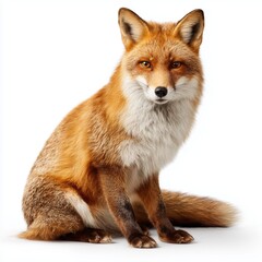 Fototapeta premium Red fox sitting, isolated, white, background, png, cut, out, transparent, white background cut out png