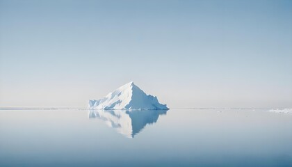 Majestic iceberg floating serenely on calm, reflective waters under a clear sky.