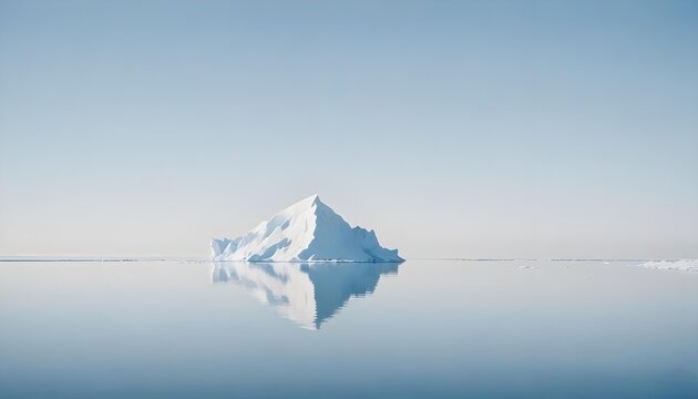 Majestic iceberg floating serenely on calm, reflective waters under a clear sky.