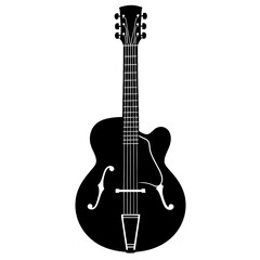 Obraz premium Classic Archtop Jazz Guitar Black Silhouette Vector Icon - Symbol for Music, Jazz, and Musical Instruments