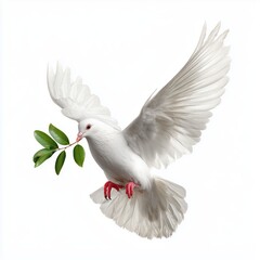 Obraz premium White dove with olive branch isolated, white background cut out png