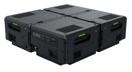 High Capacity Battery Pack with Multiple Connectors and Green LED Indicators for Electric Vehicle or Renewable Energy Storage